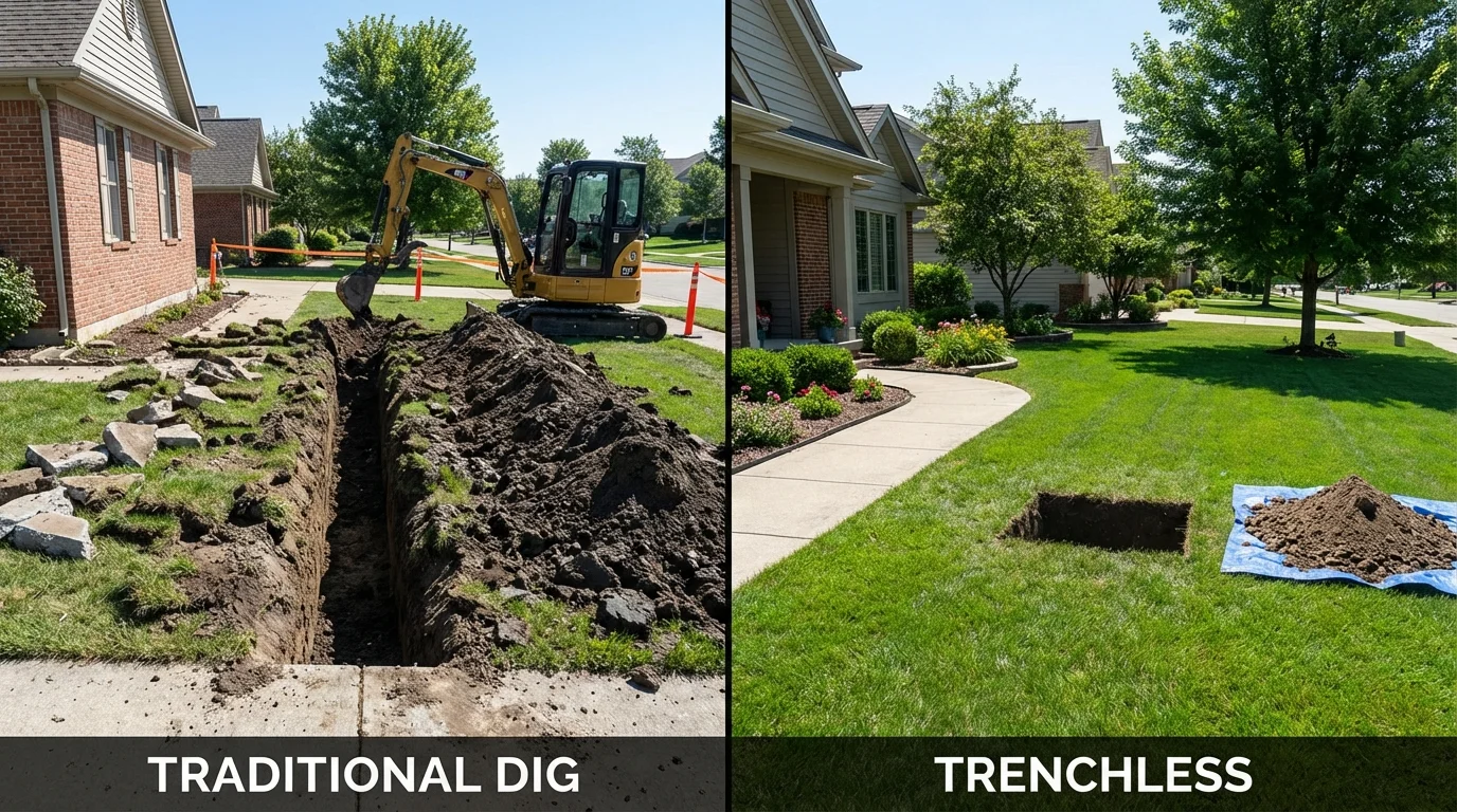 Trenchless sewer repair with minimal yard damage versus traditional excavation in Troy, OH